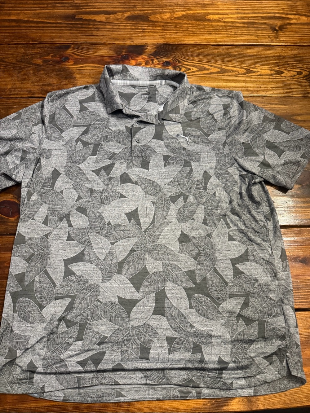 Puma Gray Leaf-Print Polo Shirt